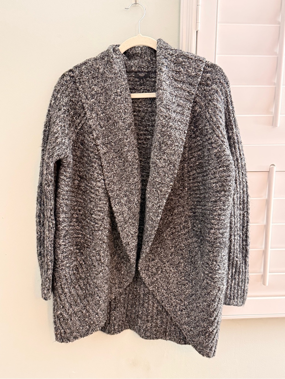 Talbots Charcoal Gray Chunky Shawl Collar Open Cardigan